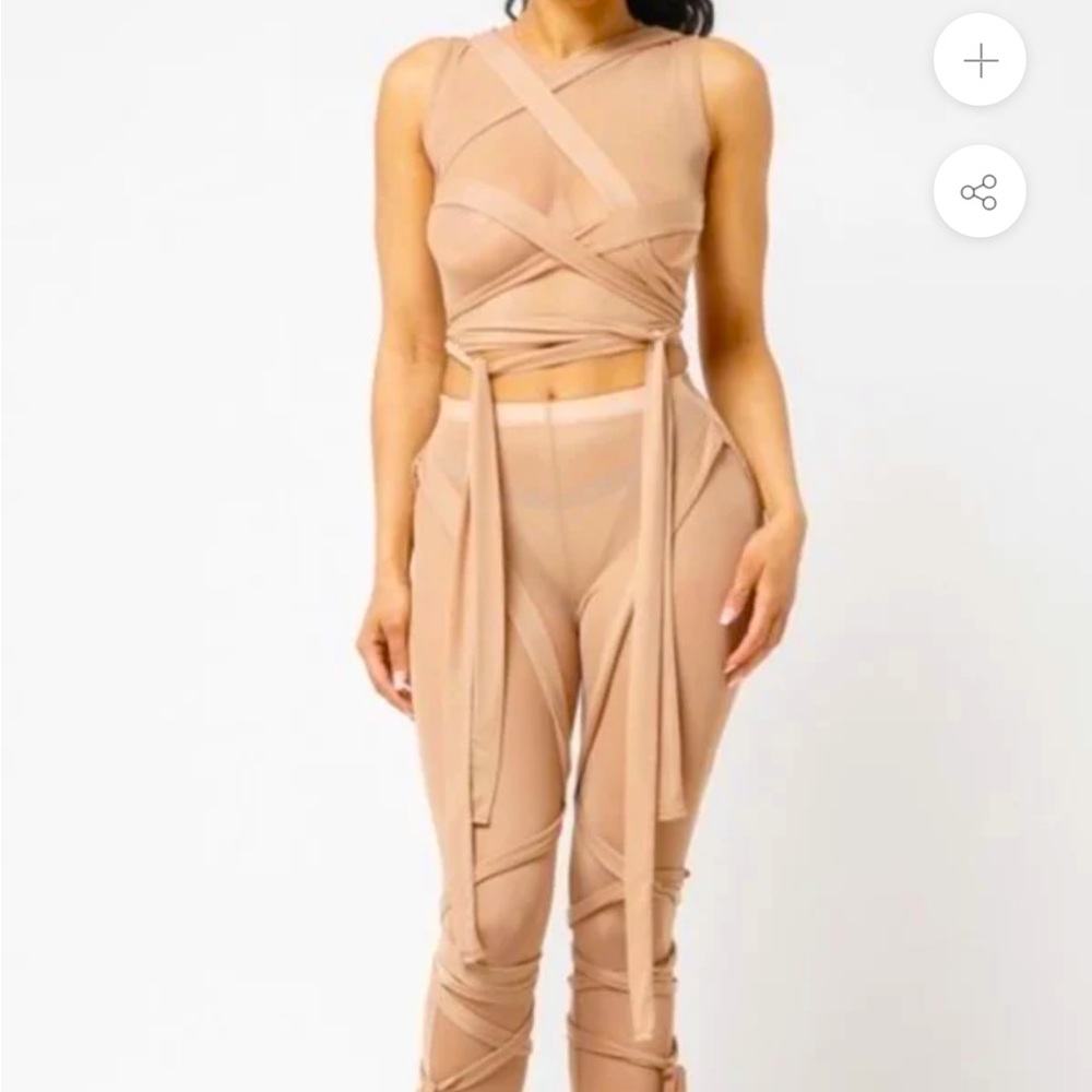 Nude mesh tie top